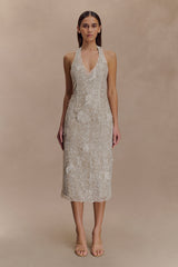 Lenore Silk Lace Halter Midi Dress - Ivory