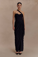 Micaela Chiffon Gathered Maxi Dress - Black
