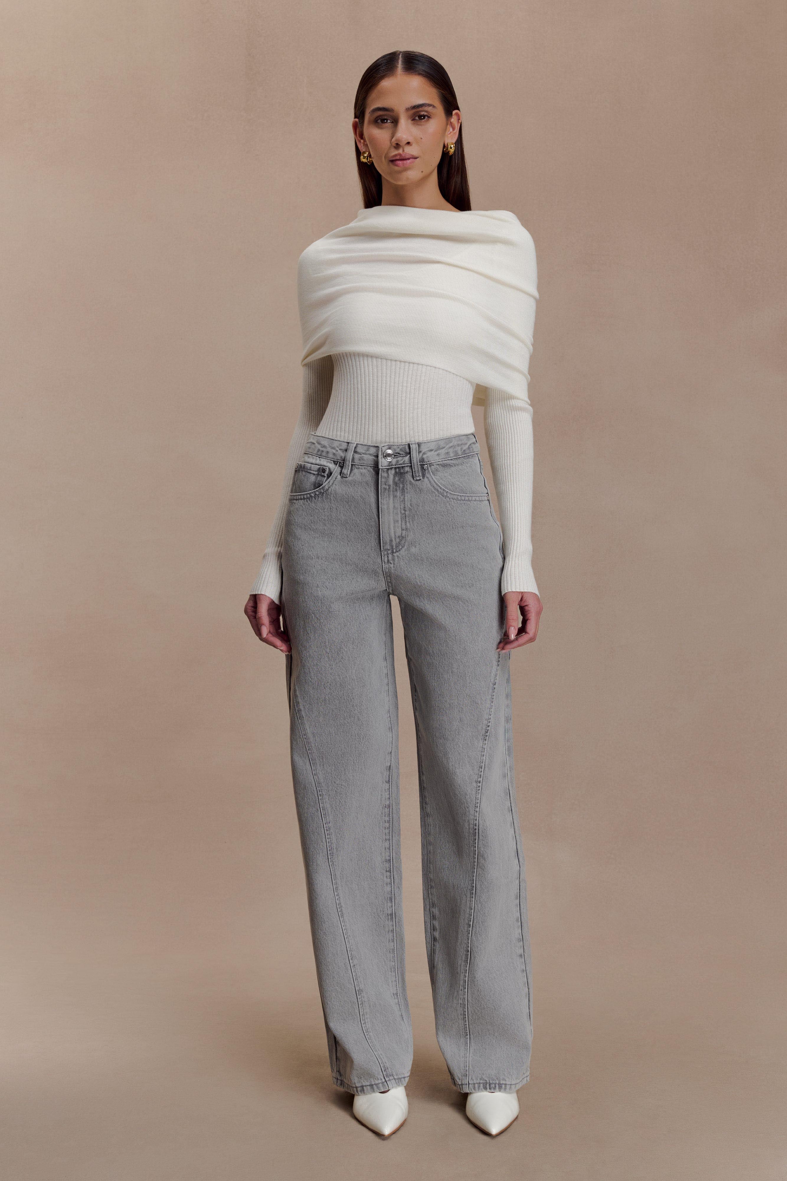 Mazie Asymetrical Cashmere Blend Long Sleeve Knit Top - Ivory