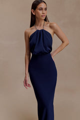 Elina Satin Necklace Maxi Dress - Navy