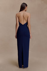 Elina Satin Necklace Maxi Dress - Navy