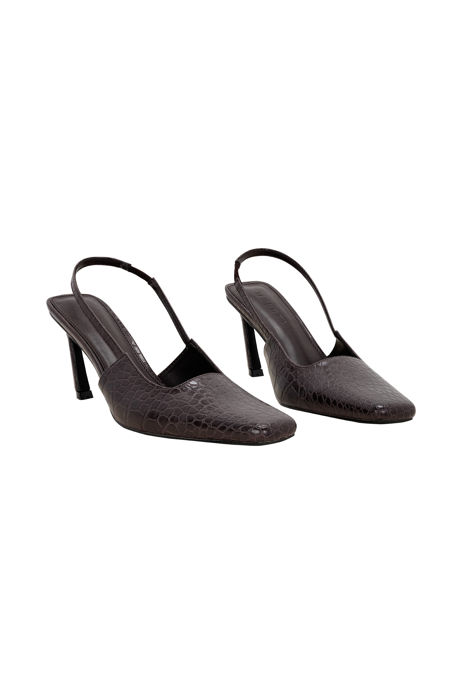 Maren Faux Leather Crocodile Heel - Chocolate